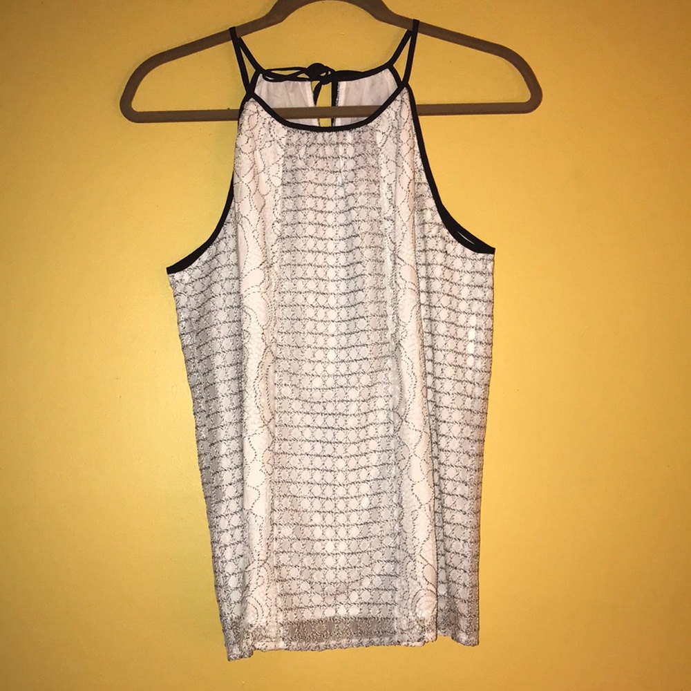 LOFT Eyelet Print Mixed Media Split Neck